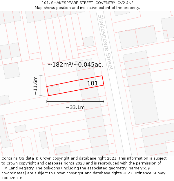 101, SHAKESPEARE STREET, COVENTRY, CV2 4NF: Plot and title map