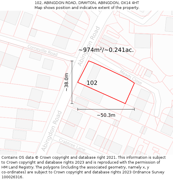 102, ABINGDON ROAD, DRAYTON, ABINGDON, OX14 4HT: Plot and title map