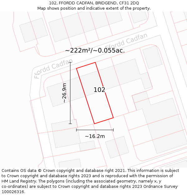 102, FFORDD CADFAN, BRIDGEND, CF31 2DQ: Plot and title map