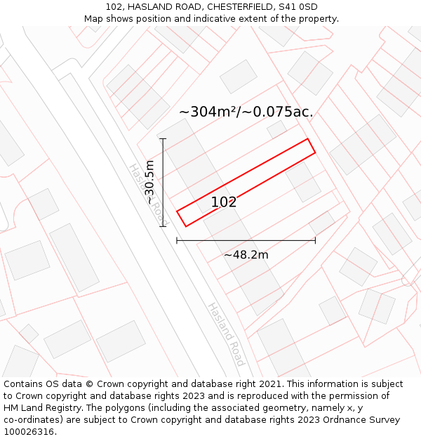 102, HASLAND ROAD, CHESTERFIELD, S41 0SD: Plot and title map
