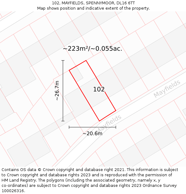 102, MAYFIELDS, SPENNYMOOR, DL16 6TT: Plot and title map