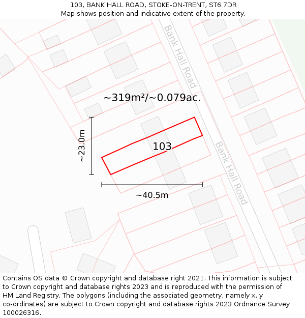 103, BANK HALL ROAD, STOKE-ON-TRENT, ST6 7DR: Plot and title map