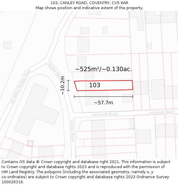 103, CANLEY ROAD, COVENTRY, CV5 6AR: Plot and title map