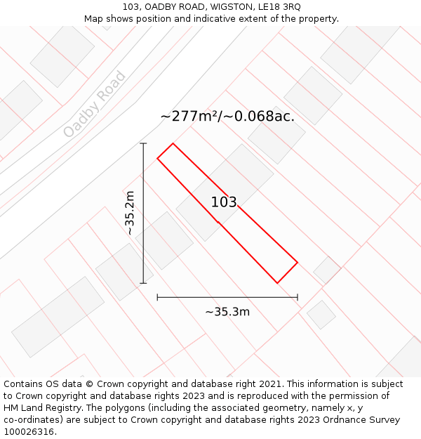103, OADBY ROAD, WIGSTON, LE18 3RQ: Plot and title map