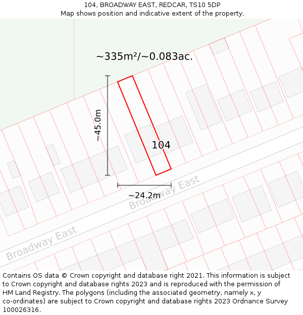 104, BROADWAY EAST, REDCAR, TS10 5DP: Plot and title map