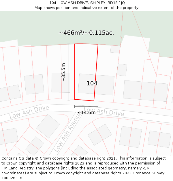 104, LOW ASH DRIVE, SHIPLEY, BD18 1JQ: Plot and title map