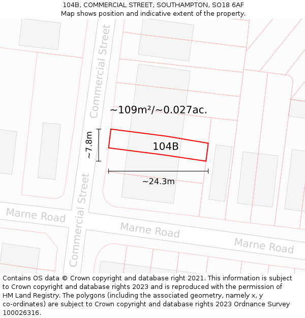 104B, COMMERCIAL STREET, SOUTHAMPTON, SO18 6AF: Plot and title map