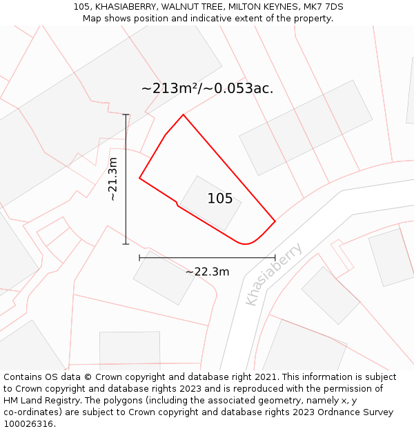 105, KHASIABERRY, WALNUT TREE, MILTON KEYNES, MK7 7DS: Plot and title map