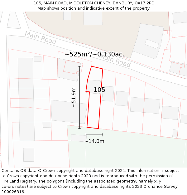105, MAIN ROAD, MIDDLETON CHENEY, BANBURY, OX17 2PD: Plot and title map
