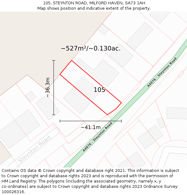 105, STEYNTON ROAD, MILFORD HAVEN, SA73 1AH: Plot and title map