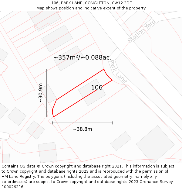 106, PARK LANE, CONGLETON, CW12 3DE: Plot and title map