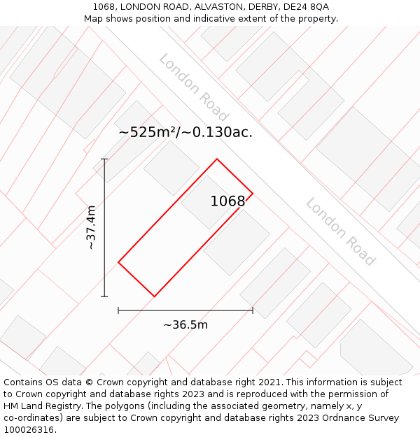 1068, LONDON ROAD, ALVASTON, DERBY, DE24 8QA: Plot and title map