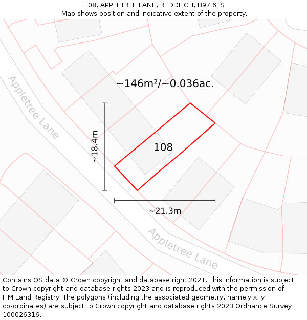 108, APPLETREE LANE, REDDITCH, B97 6TS: Plot and title map