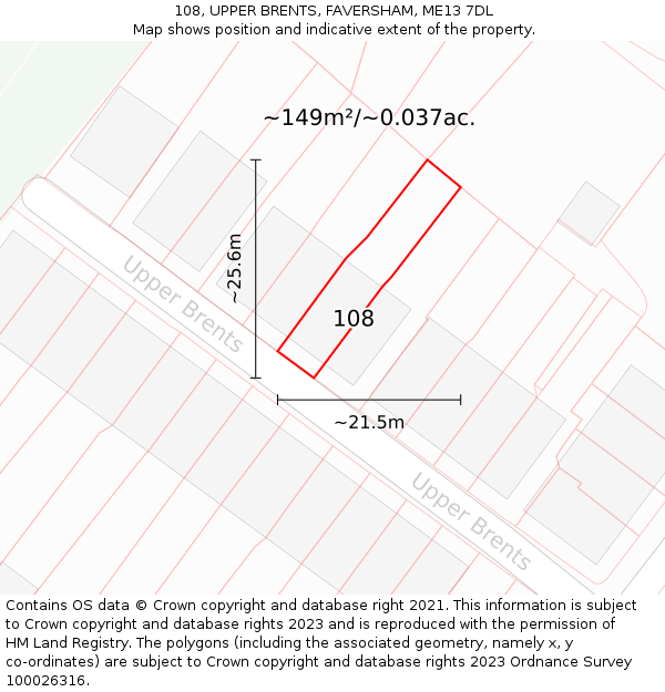 108, UPPER BRENTS, FAVERSHAM, ME13 7DL: Plot and title map