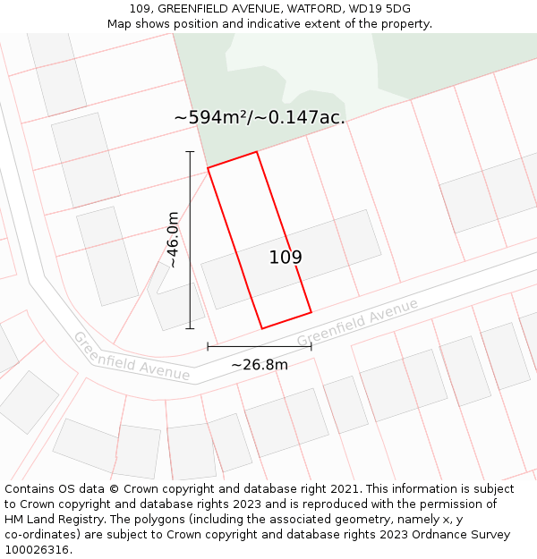 109, GREENFIELD AVENUE, WATFORD, WD19 5DG: Plot and title map