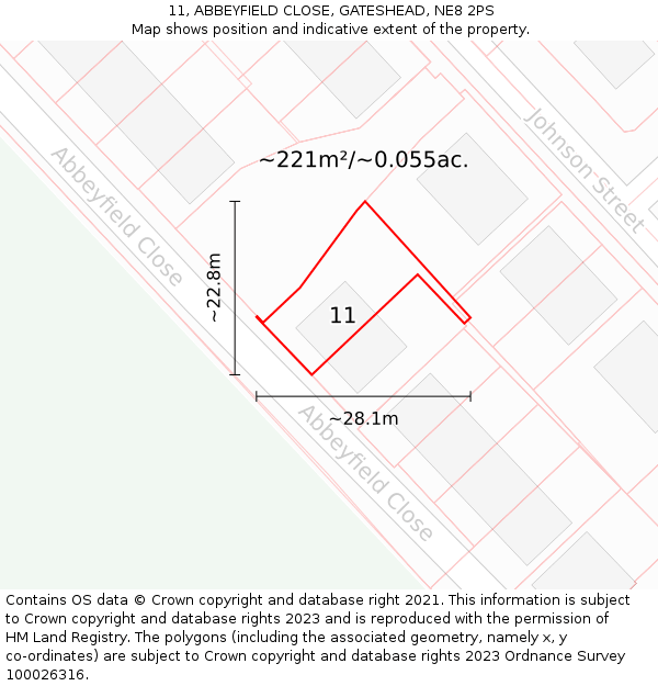 11, ABBEYFIELD CLOSE, GATESHEAD, NE8 2PS: Plot and title map