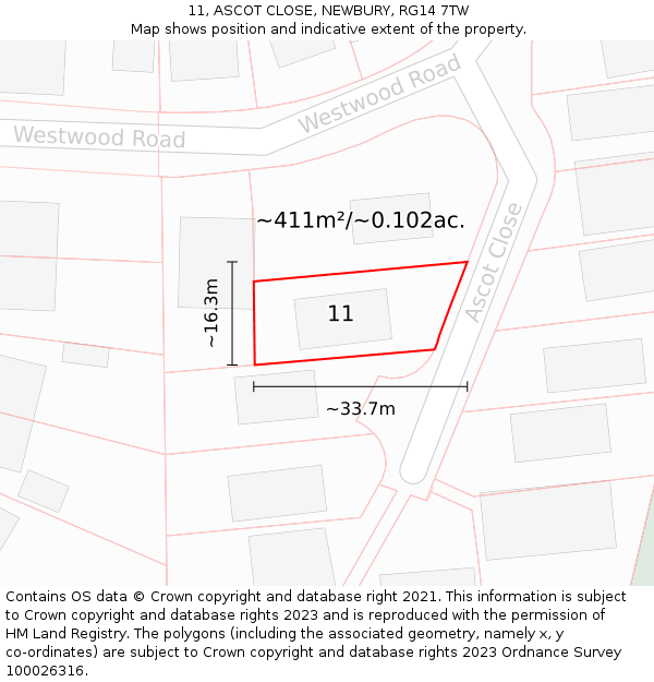 11, ASCOT CLOSE, NEWBURY, RG14 7TW: Plot and title map