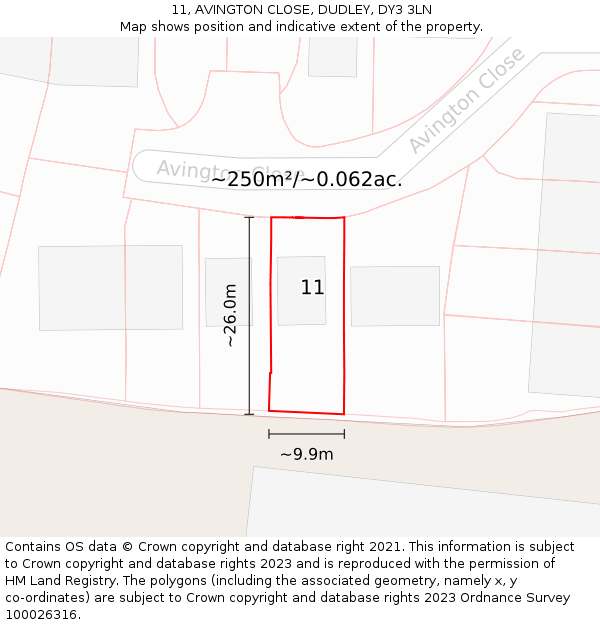 11, AVINGTON CLOSE, DUDLEY, DY3 3LN: Plot and title map