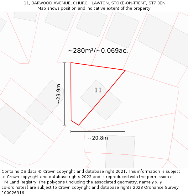 11, BARWOOD AVENUE, CHURCH LAWTON, STOKE-ON-TRENT, ST7 3EN: Plot and title map