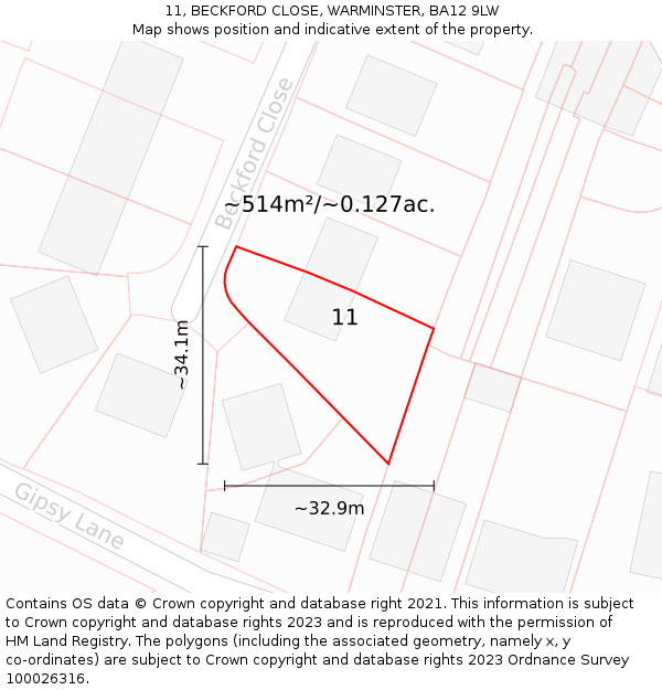 11, BECKFORD CLOSE, WARMINSTER, BA12 9LW: Plot and title map