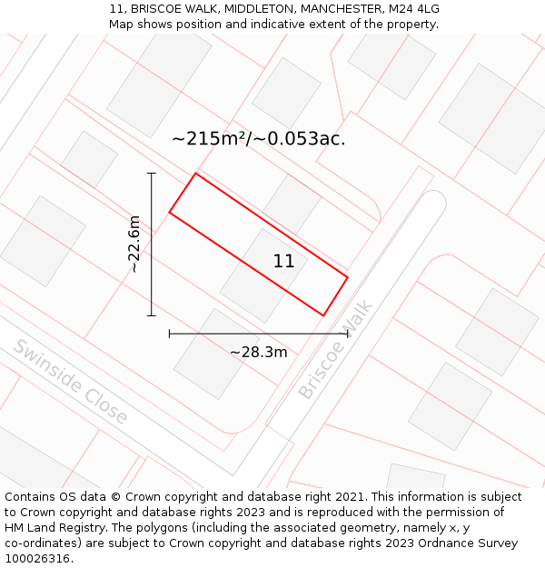 11, BRISCOE WALK, MIDDLETON, MANCHESTER, M24 4LG: Plot and title map
