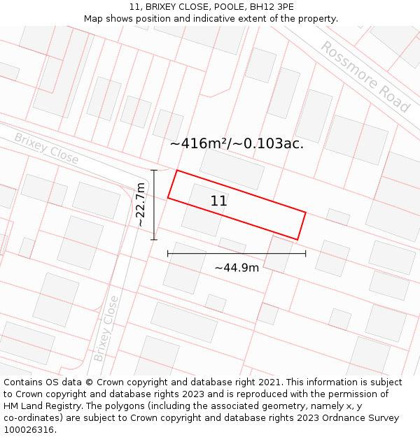 11, BRIXEY CLOSE, POOLE, BH12 3PE: Plot and title map