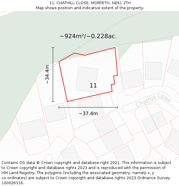 11, CHATHILL CLOSE, MORPETH, NE61 2TH: Plot and title map