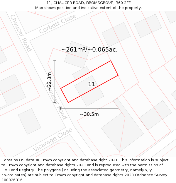 11, CHAUCER ROAD, BROMSGROVE, B60 2EF: Plot and title map
