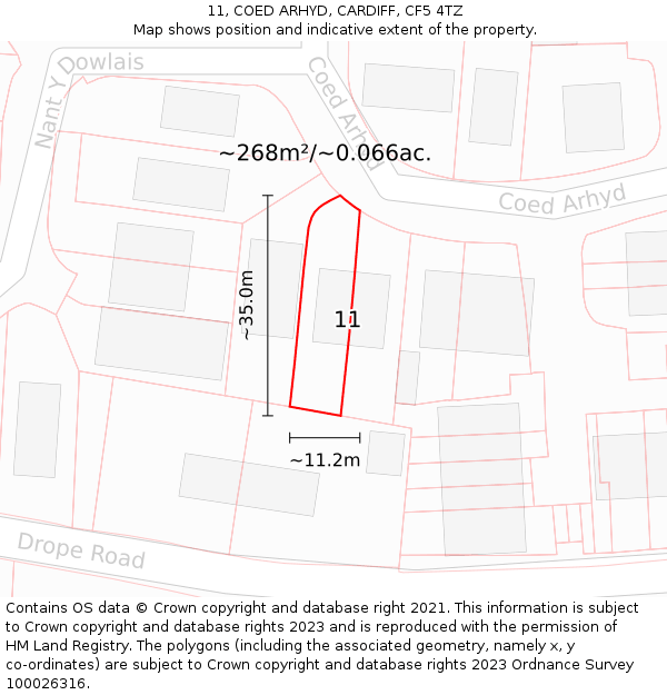 11, COED ARHYD, CARDIFF, CF5 4TZ: Plot and title map