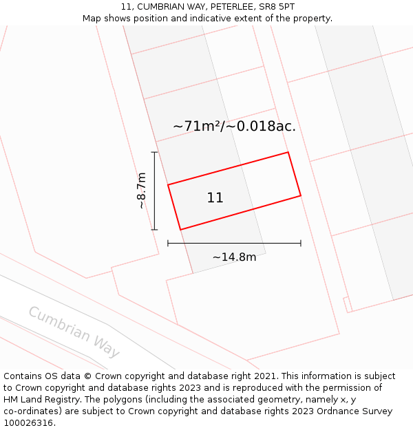 11, CUMBRIAN WAY, PETERLEE, SR8 5PT: Plot and title map