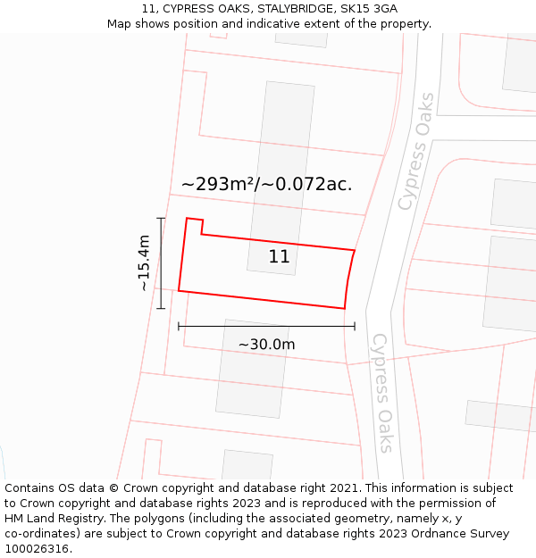 11, CYPRESS OAKS, STALYBRIDGE, SK15 3GA: Plot and title map