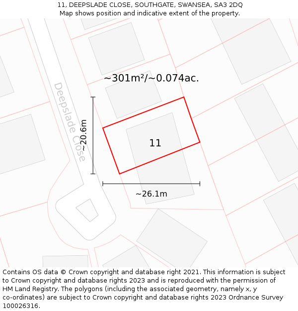 11, DEEPSLADE CLOSE, SOUTHGATE, SWANSEA, SA3 2DQ: Plot and title map