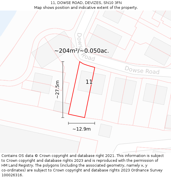 11, DOWSE ROAD, DEVIZES, SN10 3FN: Plot and title map