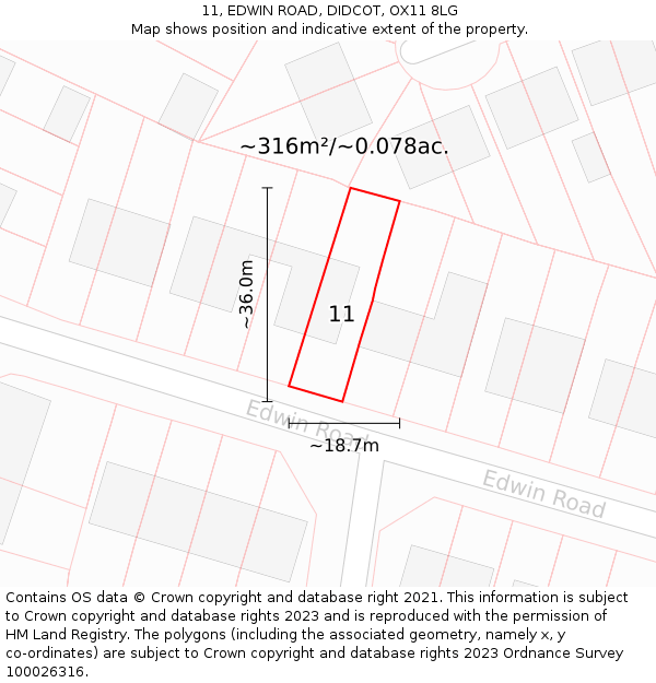 11, EDWIN ROAD, DIDCOT, OX11 8LG: Plot and title map
