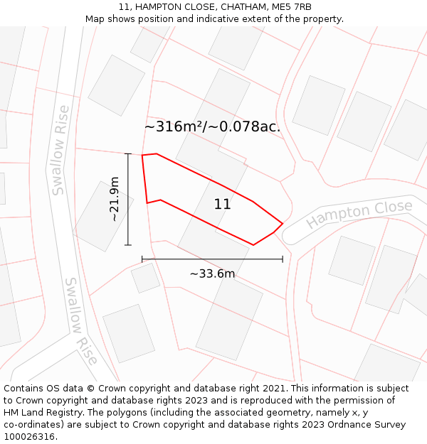 11, HAMPTON CLOSE, CHATHAM, ME5 7RB: Plot and title map