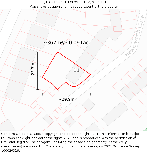 11, HAWKSWORTH CLOSE, LEEK, ST13 8HH: Plot and title map