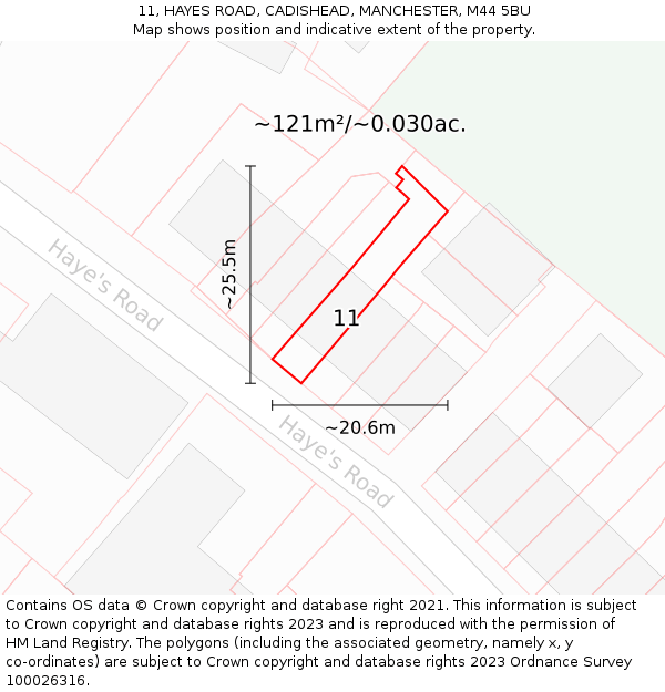 11, HAYES ROAD, CADISHEAD, MANCHESTER, M44 5BU: Plot and title map