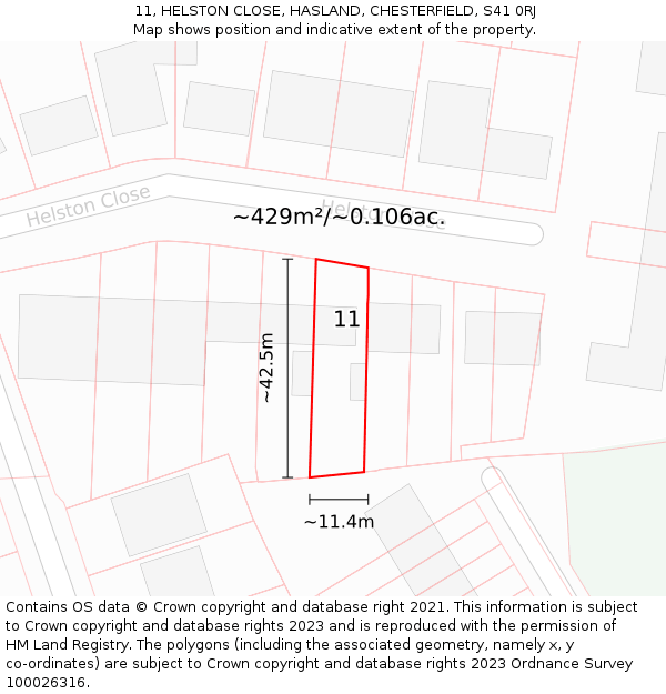 11, HELSTON CLOSE, HASLAND, CHESTERFIELD, S41 0RJ: Plot and title map