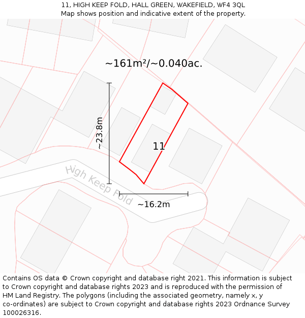 11, HIGH KEEP FOLD, HALL GREEN, WAKEFIELD, WF4 3QL: Plot and title map