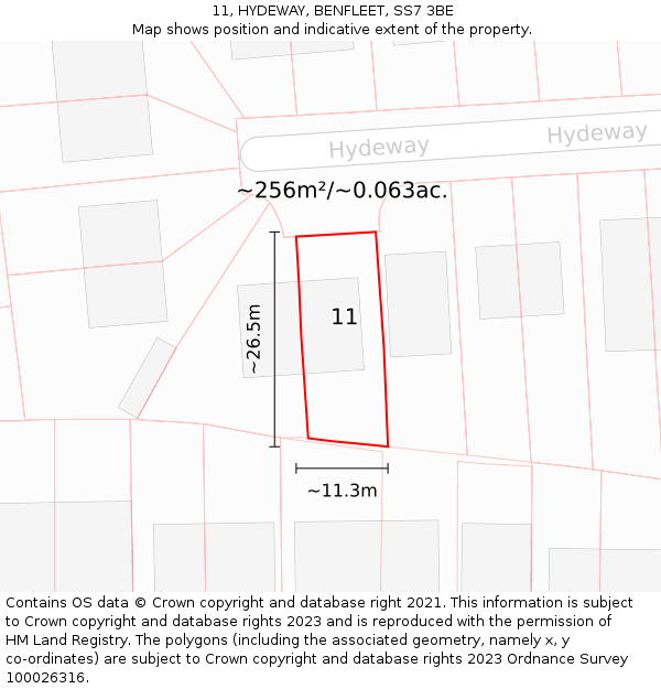 11, HYDEWAY, BENFLEET, SS7 3BE: Plot and title map