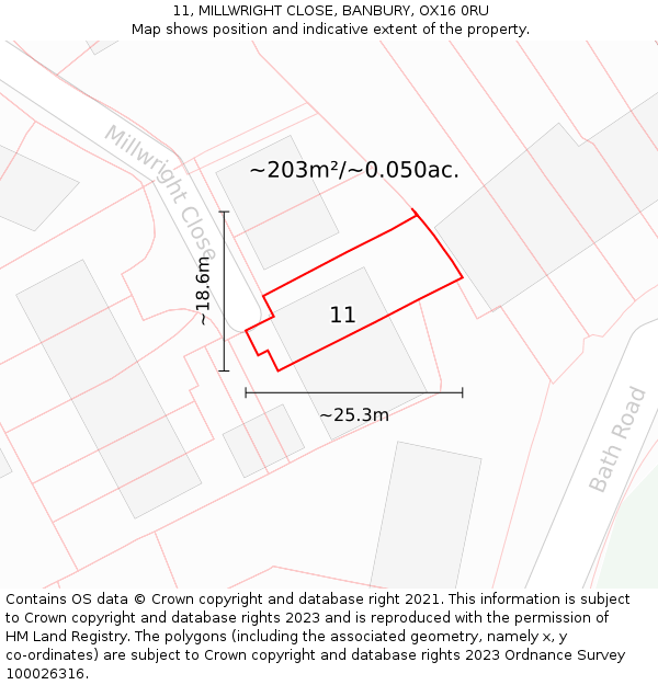 11, MILLWRIGHT CLOSE, BANBURY, OX16 0RU: Plot and title map