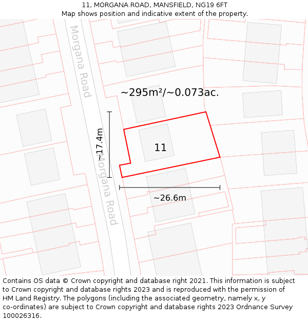 11, MORGANA ROAD, MANSFIELD, NG19 6FT: Plot and title map