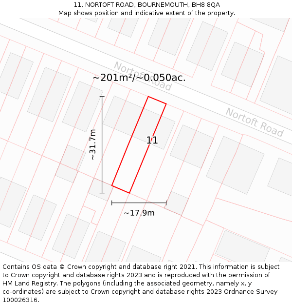11, NORTOFT ROAD, BOURNEMOUTH, BH8 8QA: Plot and title map