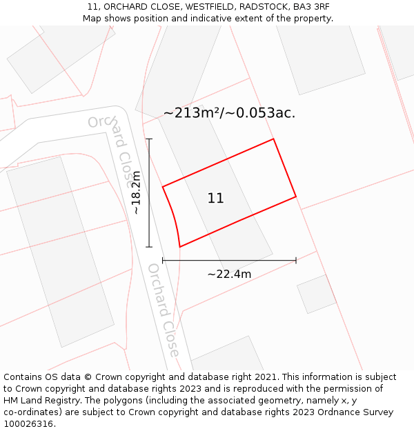 11, ORCHARD CLOSE, WESTFIELD, RADSTOCK, BA3 3RF: Plot and title map