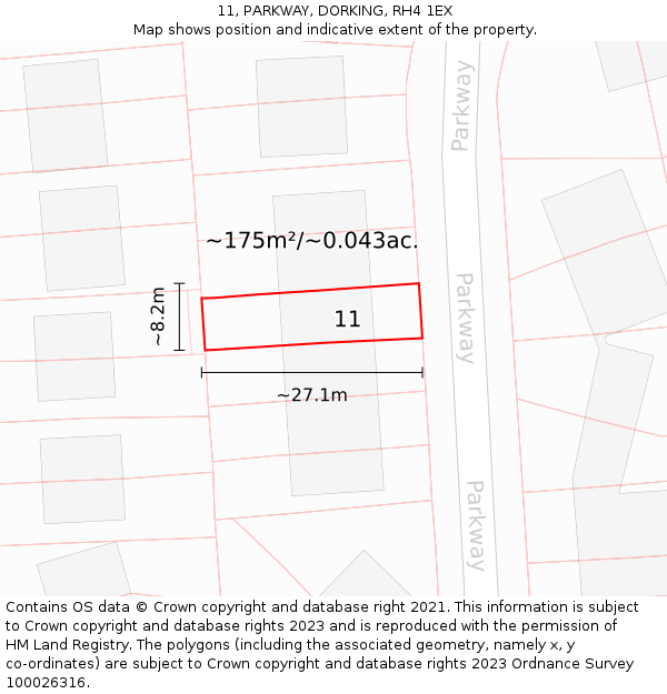 11, PARKWAY, DORKING, RH4 1EX: Plot and title map