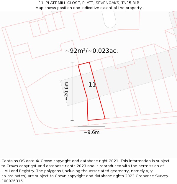 11, PLATT MILL CLOSE, PLATT, SEVENOAKS, TN15 8LR: Plot and title map