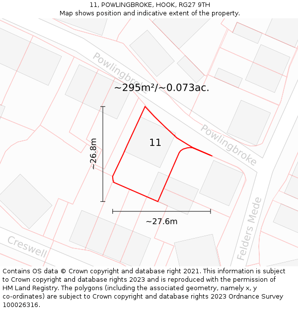 11, POWLINGBROKE, HOOK, RG27 9TH: Plot and title map