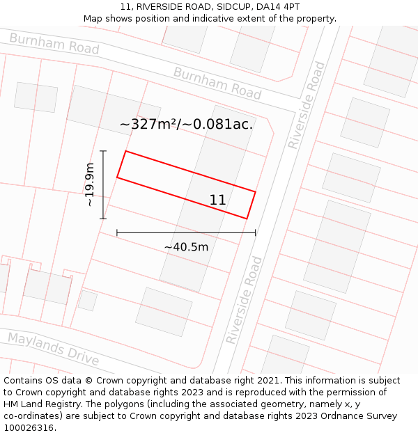 11, RIVERSIDE ROAD, SIDCUP, DA14 4PT: Plot and title map