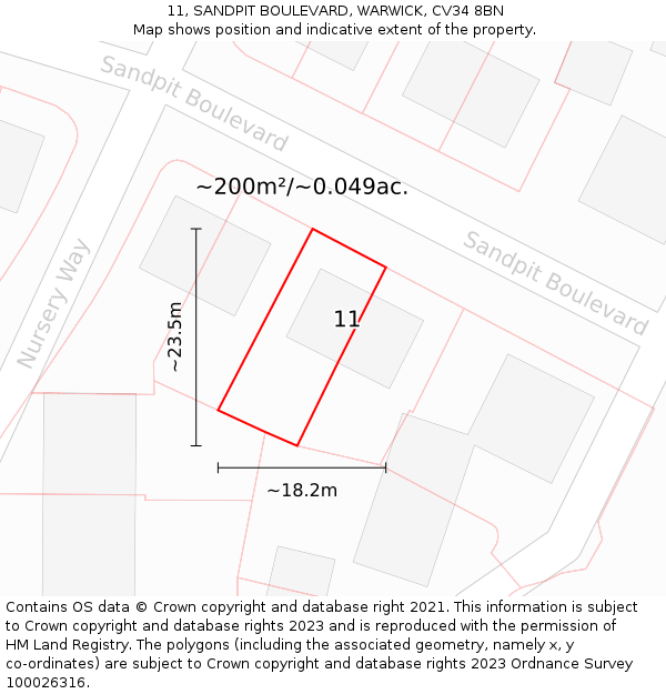 11, SANDPIT BOULEVARD, WARWICK, CV34 8BN: Plot and title map