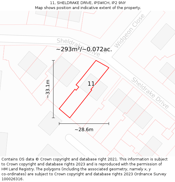 11, SHELDRAKE DRIVE, IPSWICH, IP2 9NY: Plot and title map